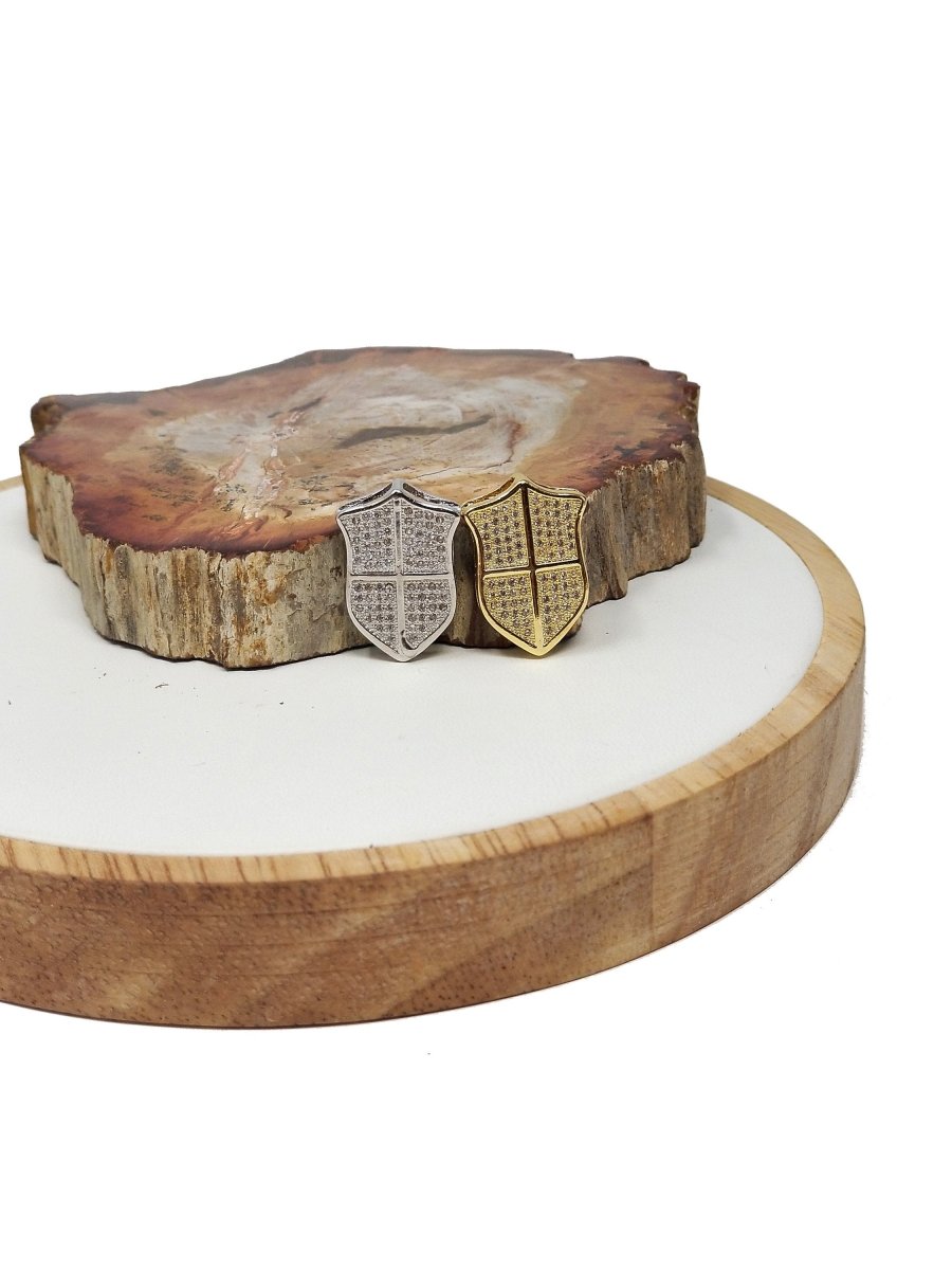 24k Gold Fill CZ Micro Pave Shield Pendant / Charm, Cubic Zirconia Pendant for Necklace Bracelet Making White Gold Knight Shield Charm B-156 - DLUXCA