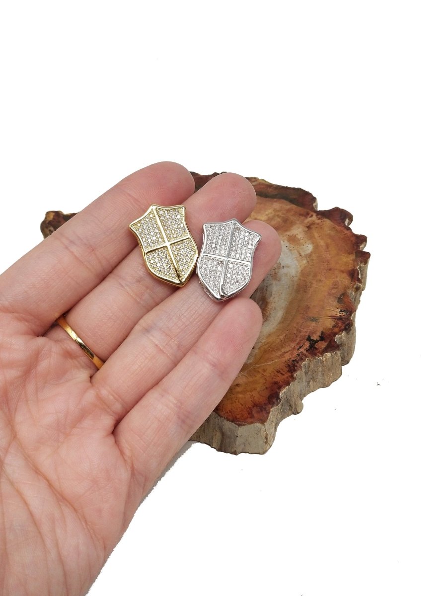24k Gold Fill CZ Micro Pave Shield Pendant / Charm, Cubic Zirconia Pendant for Necklace Bracelet Making White Gold Knight Shield Charm B-156 - DLUXCA