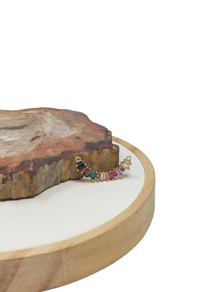 24k Gold Fill Happy Smile Charm Pave Gold Rainbow Bar Connector Colorful Bar baguette Double Bail Pendant 2 Loops Necklace Jewelry Making F-267 - DLUXCA