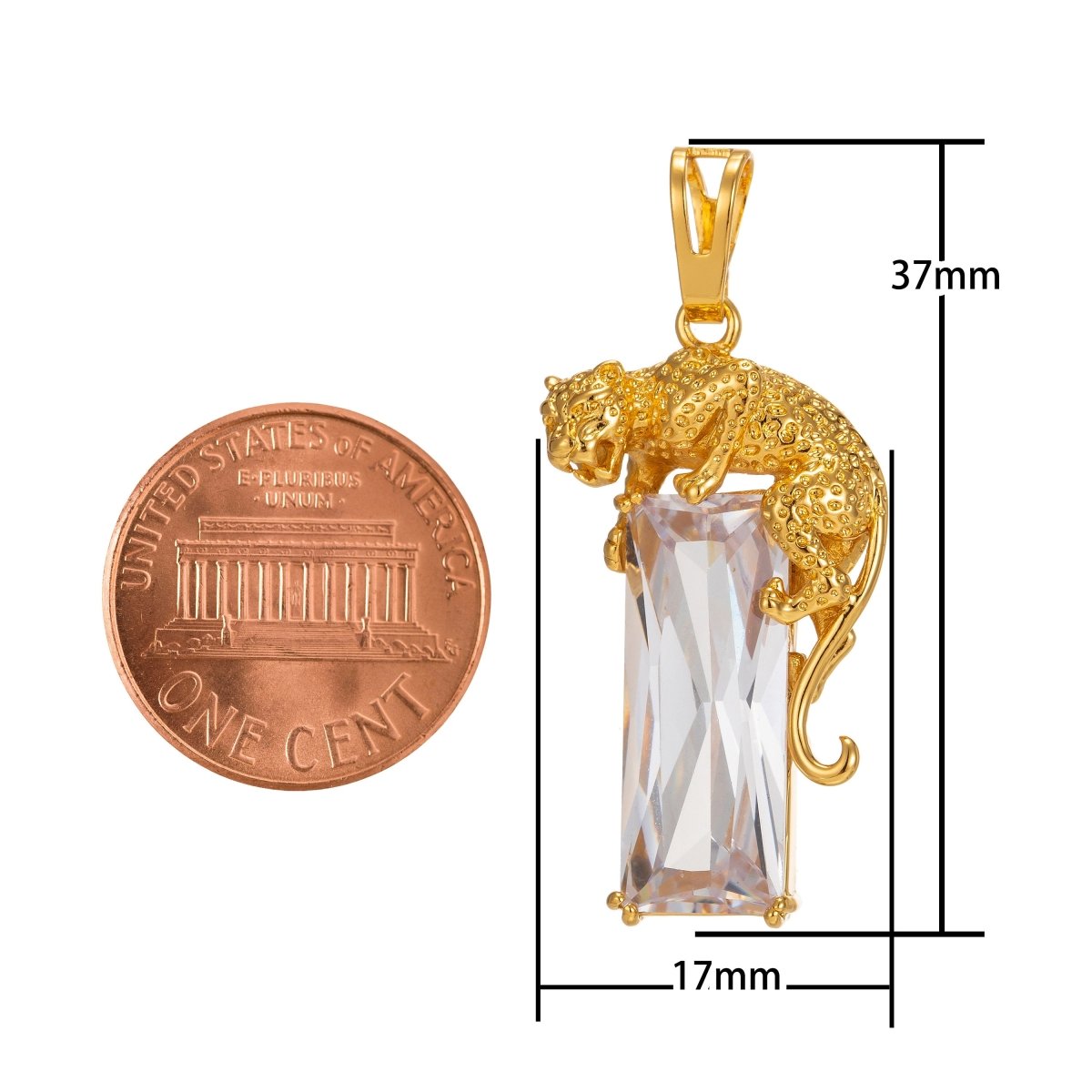24k Gold Fill Leopard Pendant in CZ Cubic Zirconia Charm for Statement Necklace Component I-242 - DLUXCA