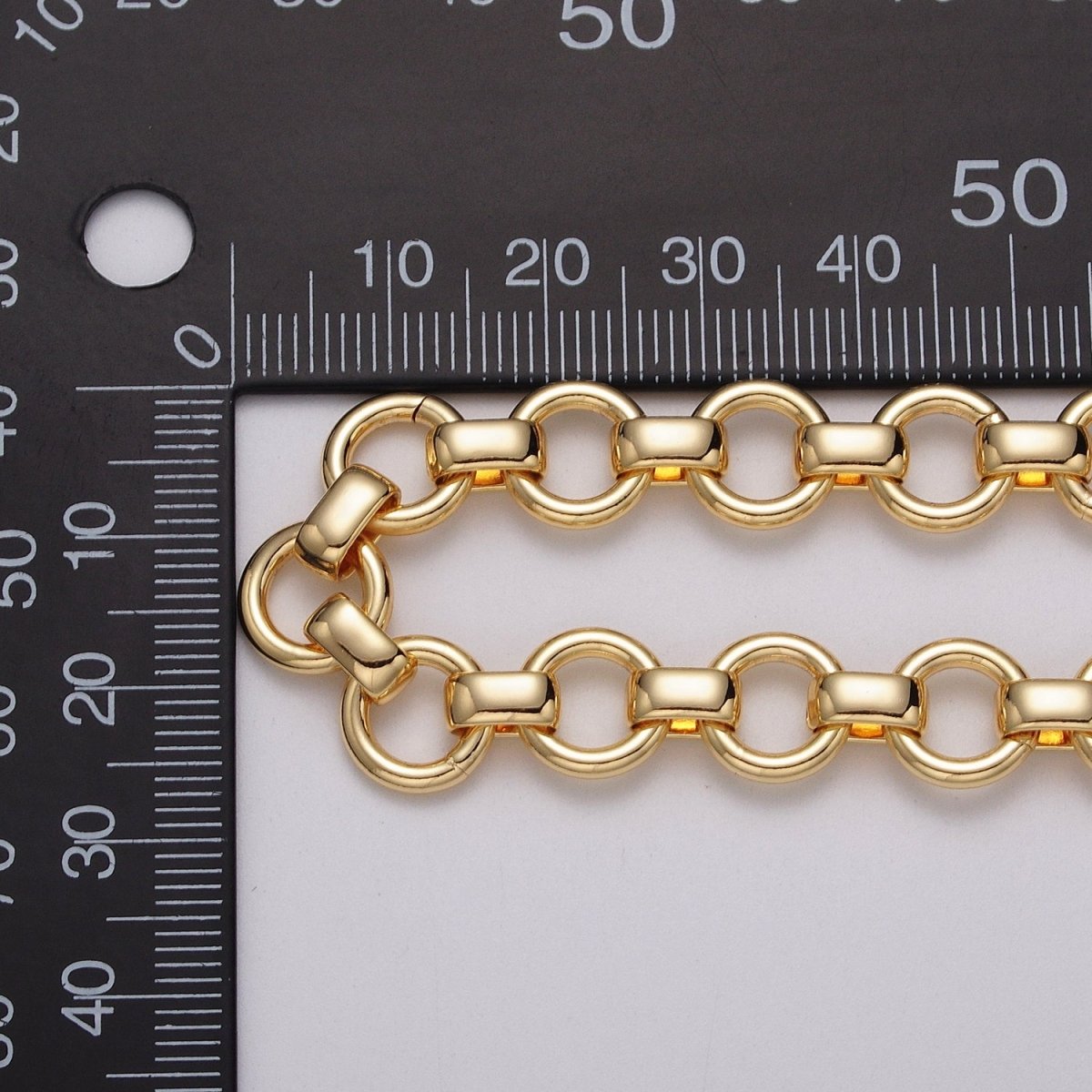 24k Gold Filled 10mm Rolo Wide Cable Link Unfinished Yard Chain in Gold & Silver | ROLL-1128 ROLL-1201 Clearance Pricing - DLUXCA