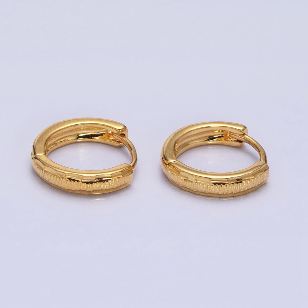 24K Gold Filled 11mm, 13mm, 14mm Edged Line Dented Huggie Hoop Earrings | AD1377 - AD1379 - DLUXCA