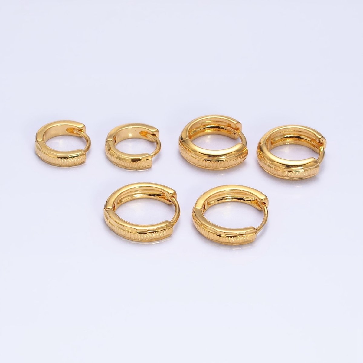 24K Gold Filled 11mm, 13mm, 14mm Edged Line Dented Huggie Hoop Earrings | AD1377 - AD1379 - DLUXCA