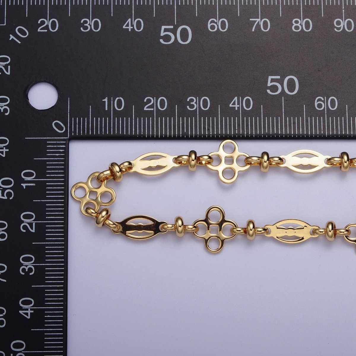 24K Gold Filled 11mm Designed Quatrefoil Oval Outline Bulk Unfinished Chain For DIY Jewelry Making Supply | ROLL-855 Clearance Pricing - DLUXCA