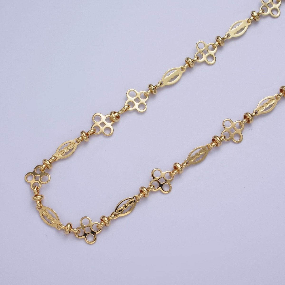 24K Gold Filled 11mm Designed Quatrefoil Oval Outline Bulk Unfinished Chain For DIY Jewelry Making Supply | ROLL-855 Clearance Pricing - DLUXCA