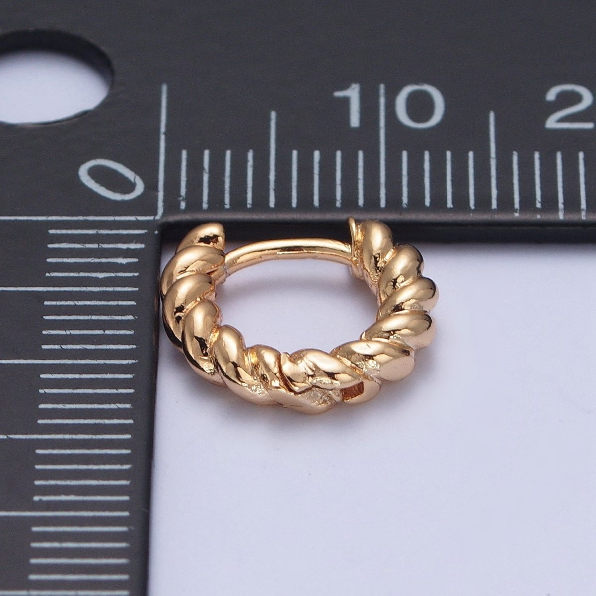 24K Gold Filled 12.5x11.5mm Mini Croissant Twist Huggie Hoop Earrings P-312 - DLUXCA