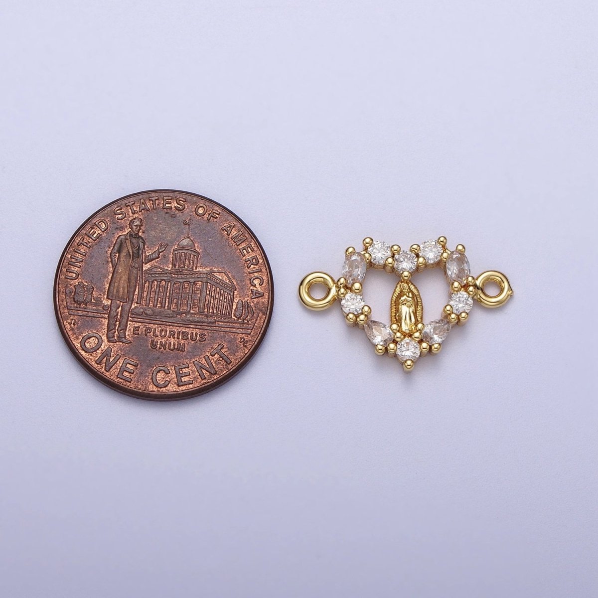 24K Gold Filled 12mm / 21mm Mother Virgin Mary Cubic Zirconia Connector Link F-240 Y-637 - DLUXCA