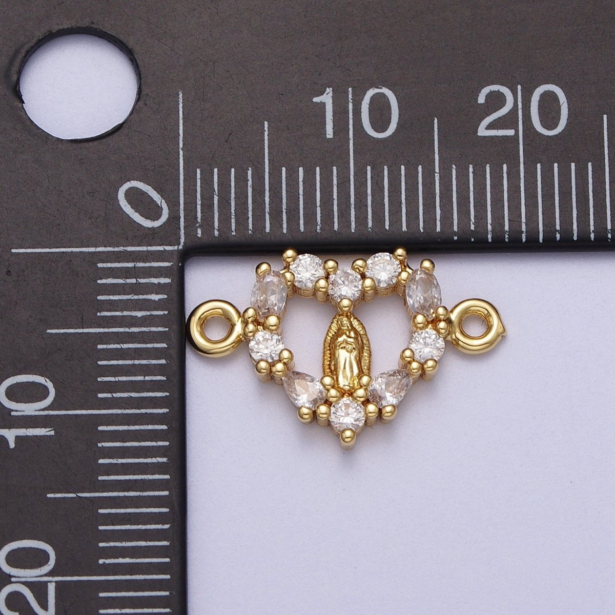 24K Gold Filled 12mm / 21mm Mother Virgin Mary Cubic Zirconia Connector Link F-240 Y-637 - DLUXCA