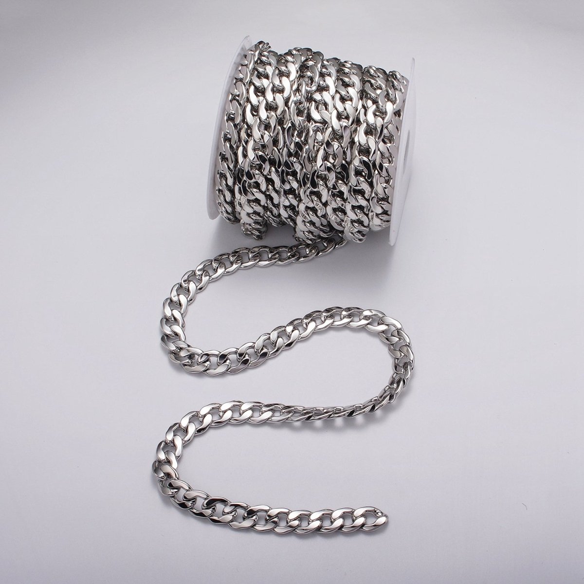 24k Gold Filled 12mm Flat Cuban Flat Curb Unfinished Chain by Yard in Gold & Silver | ROLL-1051, ROLL-1081 Clearance Pricing - DLUXCA