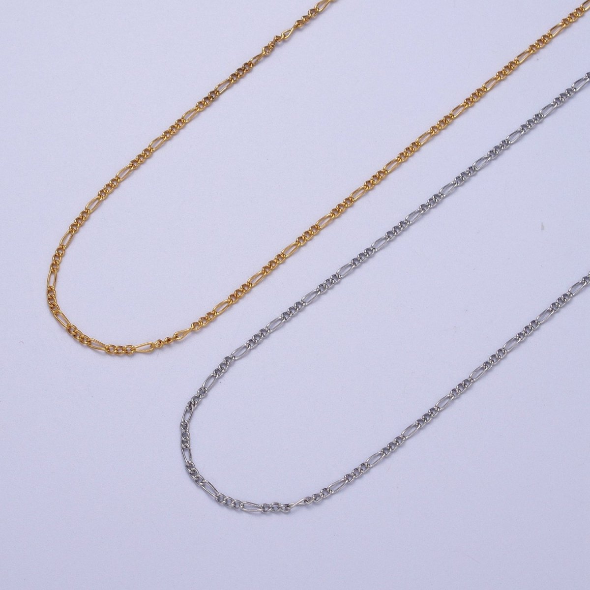 24K Gold Filled 1.3mm Dainty Figaro Unfinished Chain in Gold & Silver | ROLL-903, ROLL-904 Clearance Pricing - DLUXCA