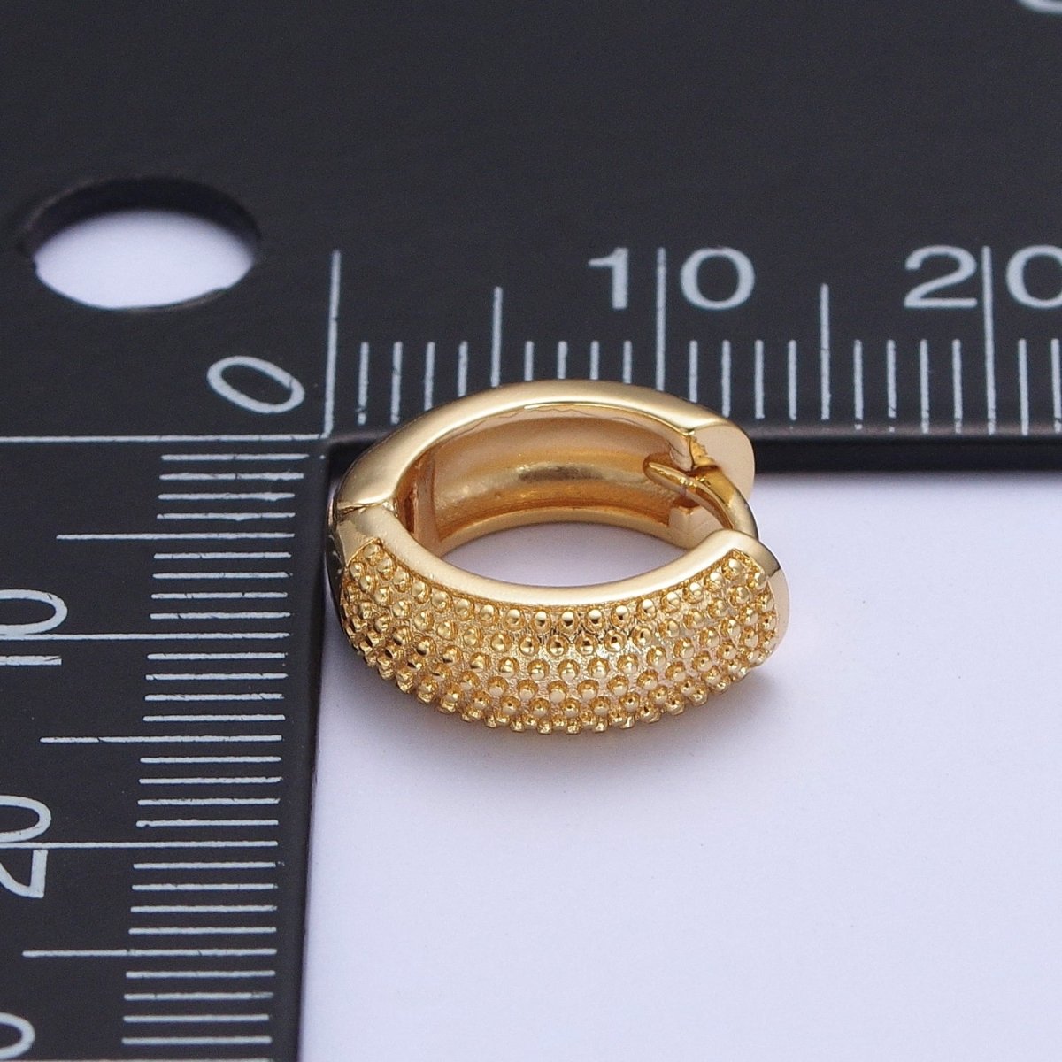 24K Gold Filled 14mm Textured Beaded Huggie Hoop Earrings T-186 - DLUXCA