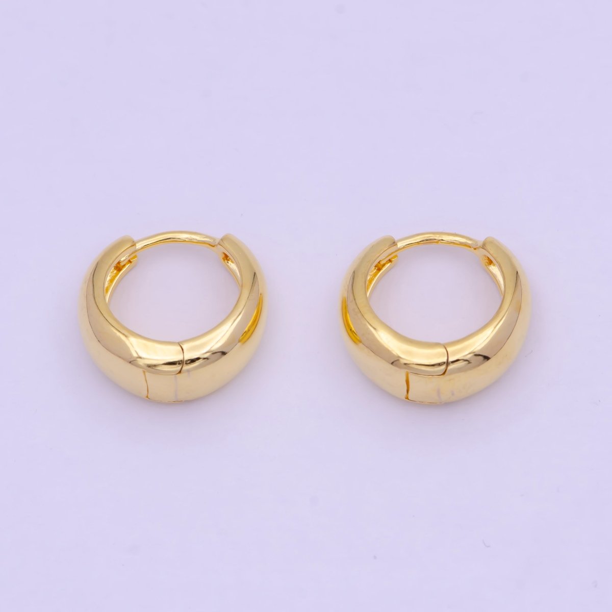 24K Gold Filled 15mm Dome Minimalist Huggie Hoop Earrings Q-010 - DLUXCA