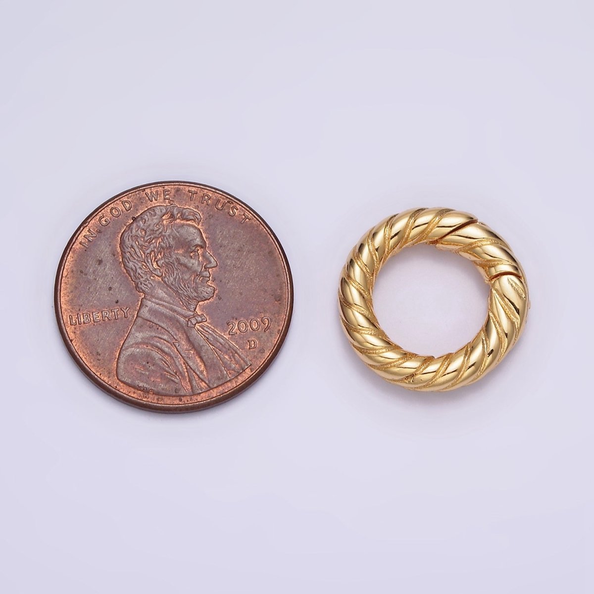 24K Gold Filled 15mm Line-Textured Round Push Spring Gate Jewelry Making Supply | Z-436 - DLUXCA