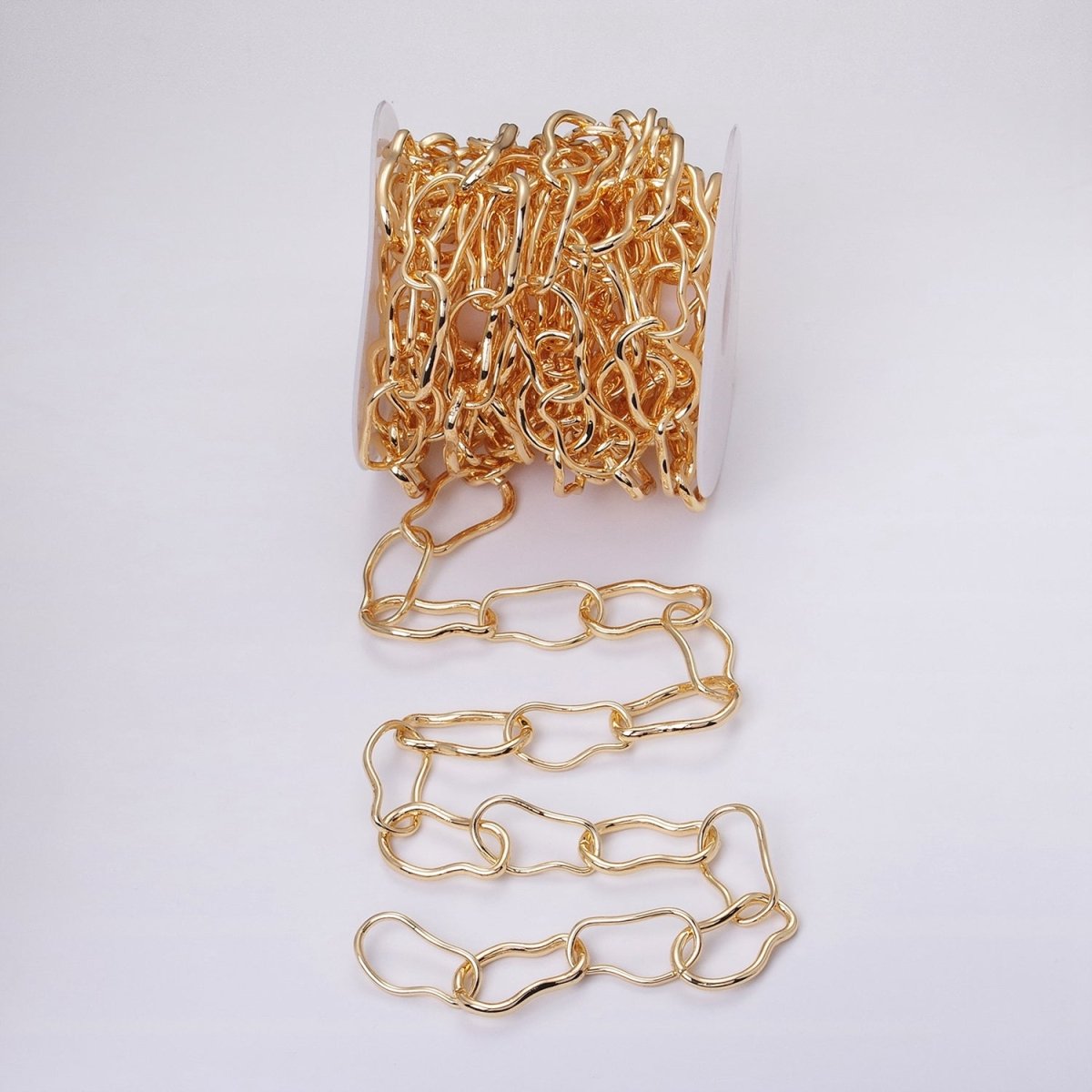 24k Gold Filled 17.3mm Abstract Cable Chain Link Unfinished Yard Chain in Gold & Silver | ROLL-1305 ROLL-1306 Clearance Pricing - DLUXCA