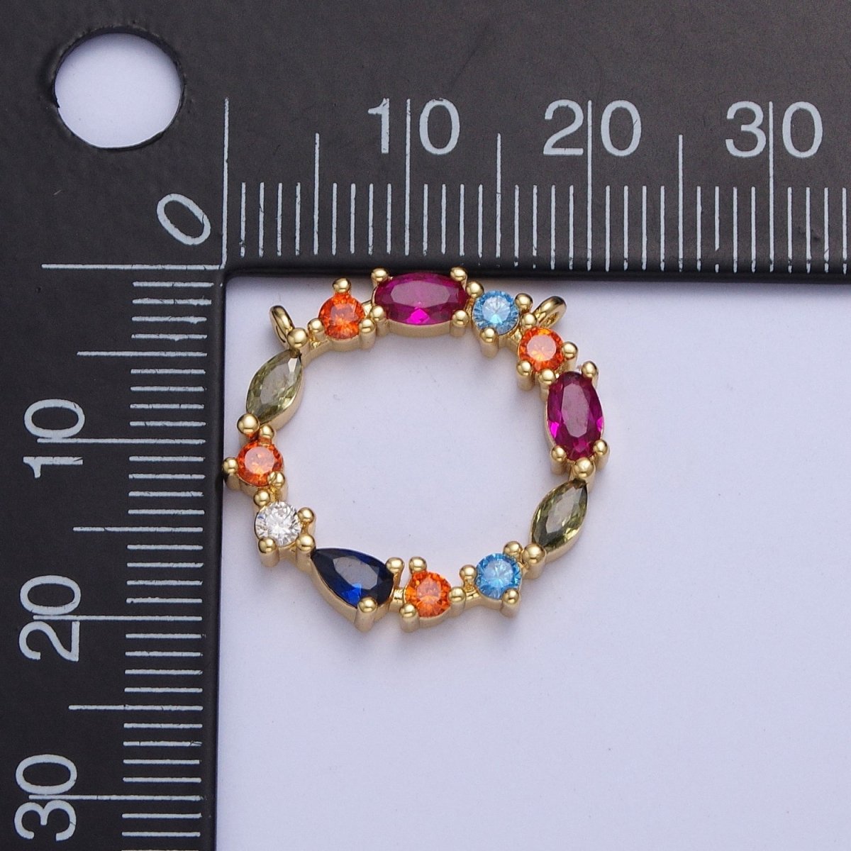 24K Gold Filled 20mm Multicolor Cubic Zirconia Round Connector in Silver / Gold For Jewelry Making G-873 G-874 - DLUXCA