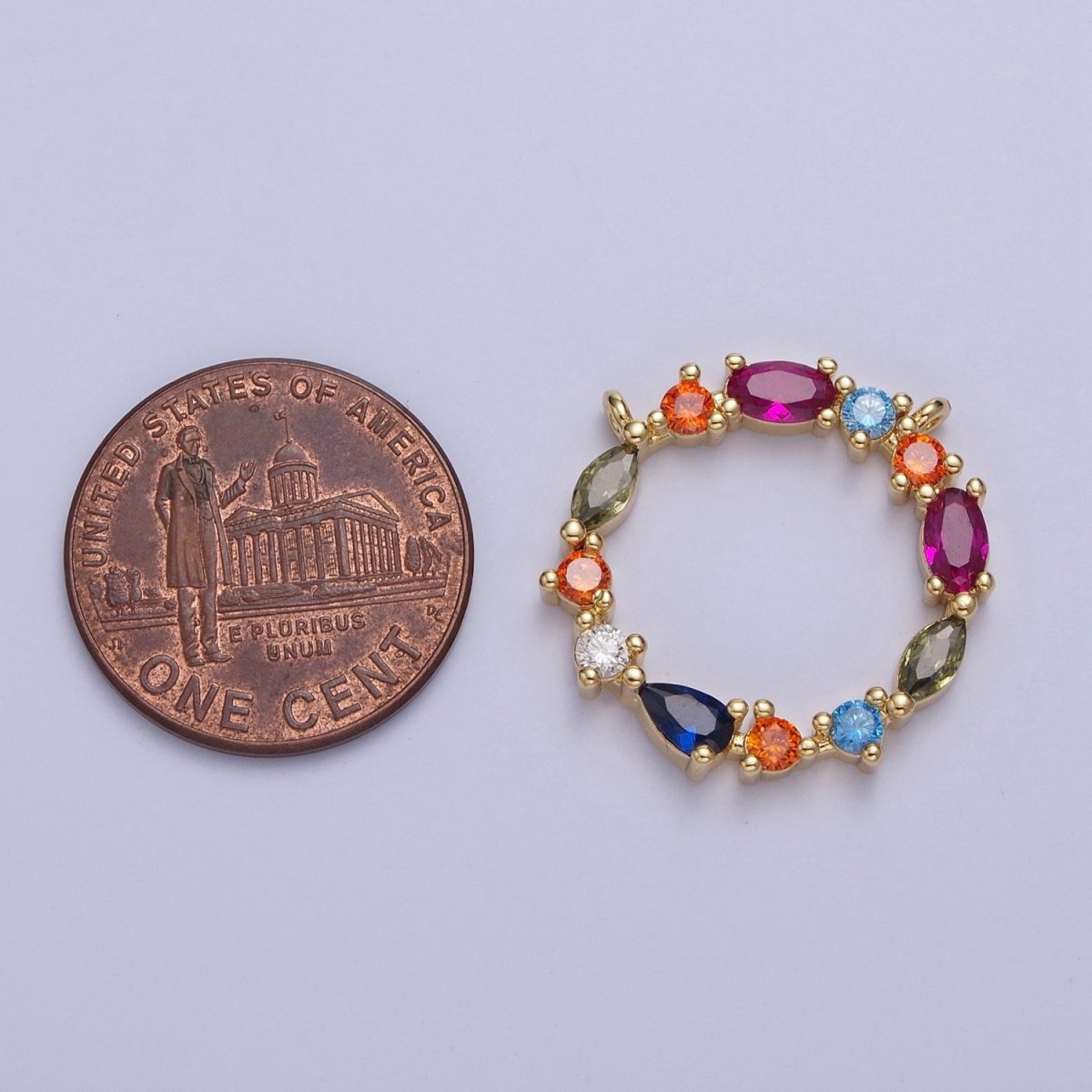 24K Gold Filled 20mm Multicolor Cubic Zirconia Round Connector in Silver / Gold For Jewelry Making G-873 G-874 - DLUXCA