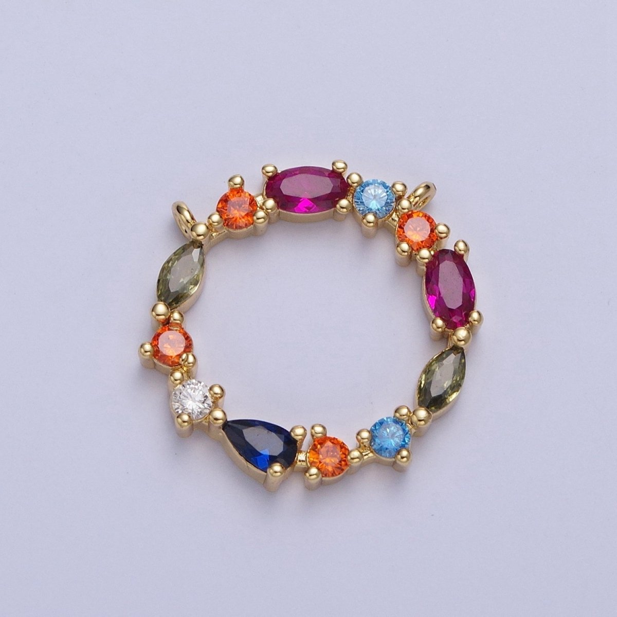 24K Gold Filled 20mm Multicolor Cubic Zirconia Round Connector in Silver / Gold For Jewelry Making G-873 G-874 - DLUXCA