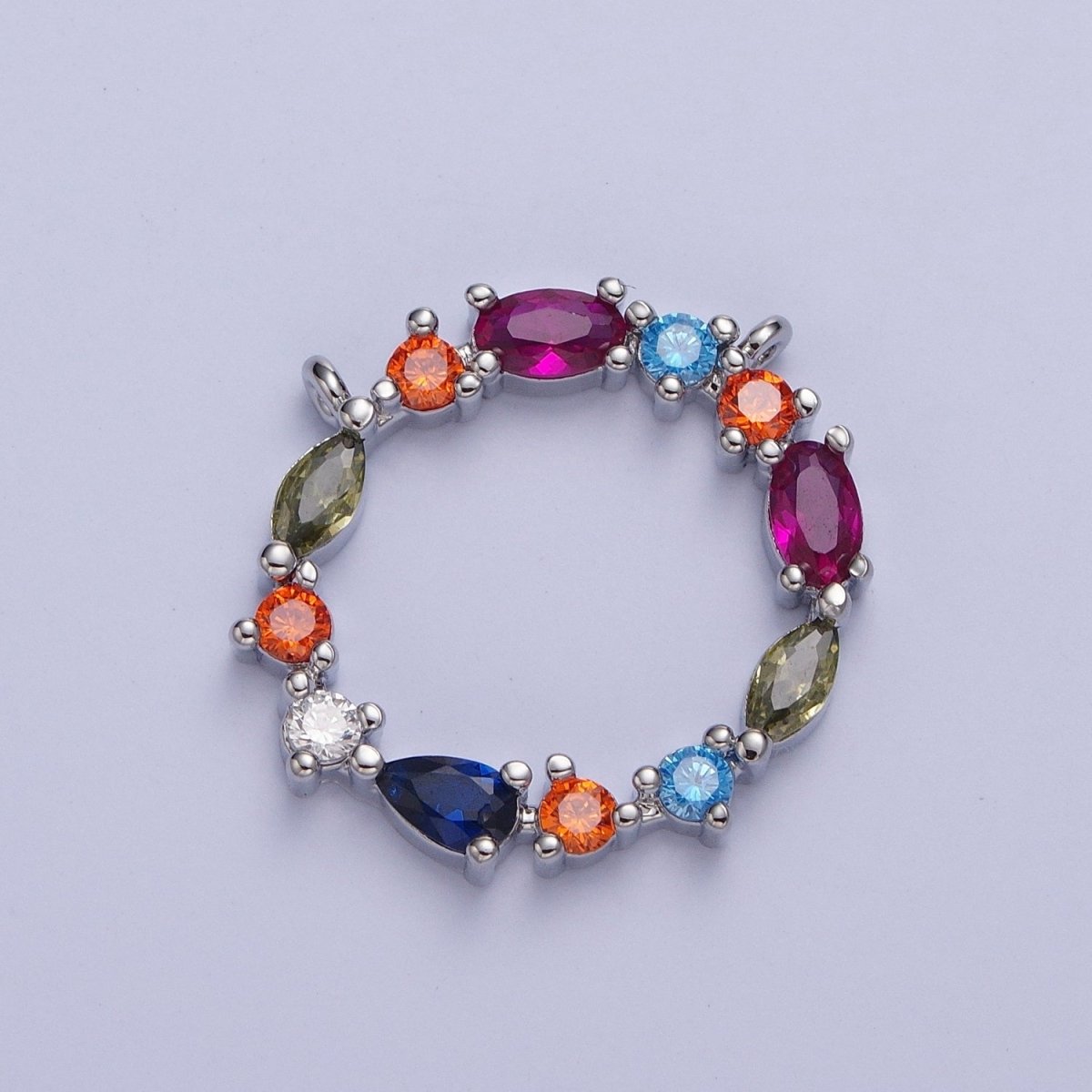 24K Gold Filled 20mm Multicolor Cubic Zirconia Round Connector in Silver / Gold For Jewelry Making G-873 G-874 - DLUXCA