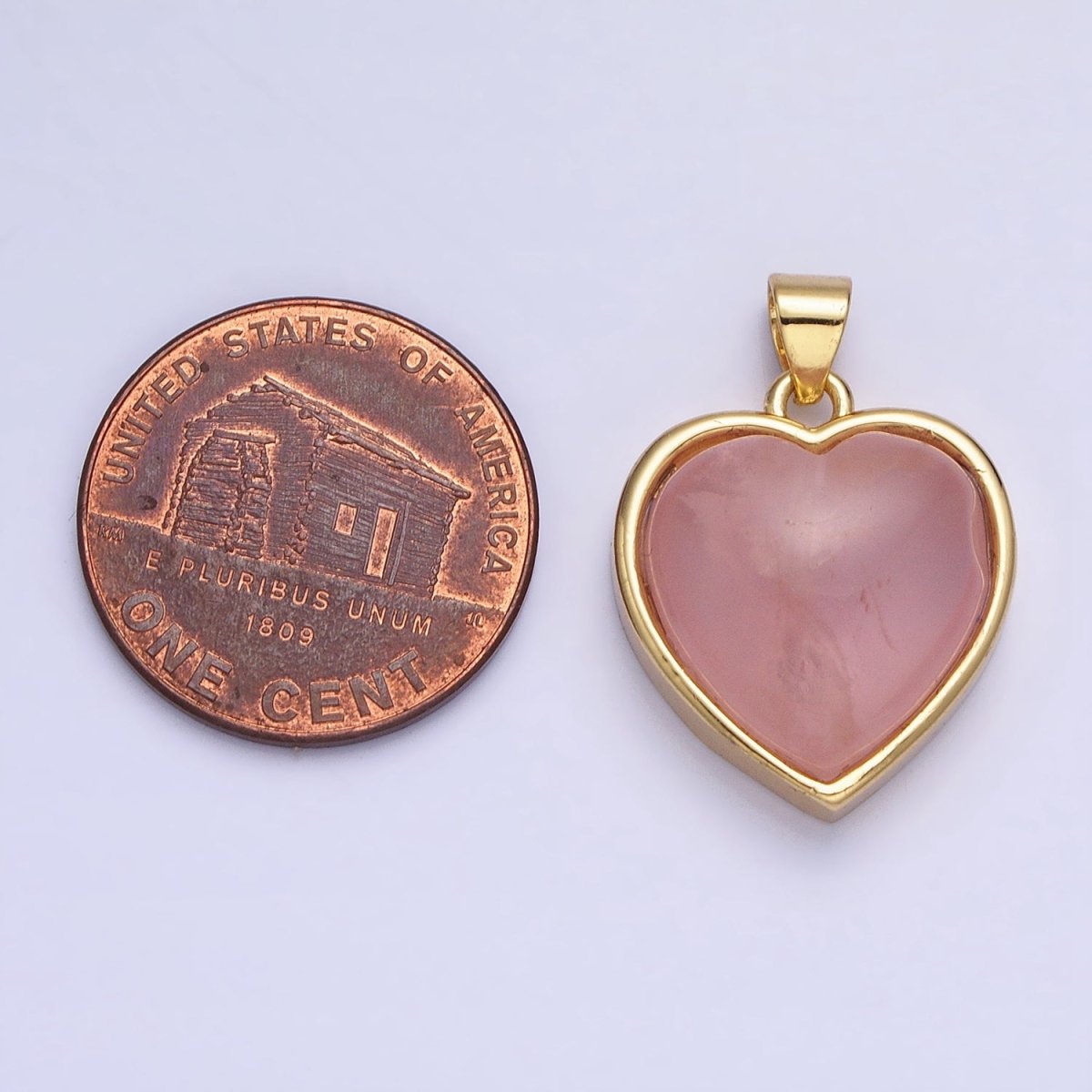24K Gold Filled 21mm, 23mm Rose Quartz Natural Gemstone Heart Bezel Pendant | AA275 AA277 - DLUXCA