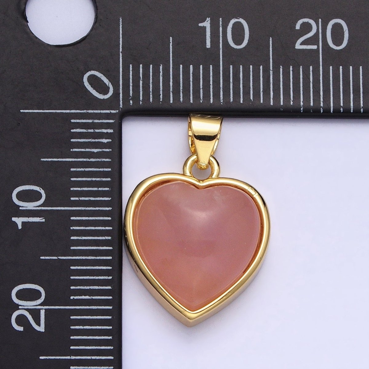 24K Gold Filled 21mm, 23mm Rose Quartz Natural Gemstone Heart Bezel Pendant | AA275 AA277 - DLUXCA
