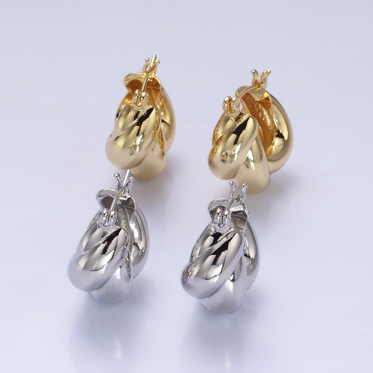 24K Gold Filled 21mm Dome Croissant Latch Earrings in Silver & Gold | AB-1429 AB-1432 - DLUXCA