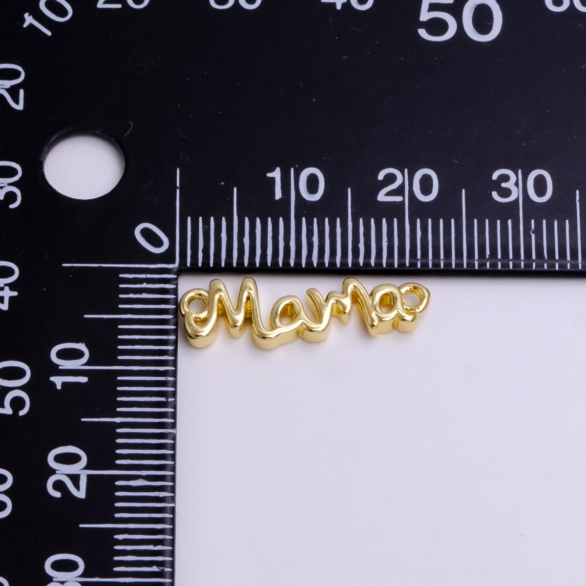 24K Gold Filled 22mm "Mama" Handwritten Script Sideway Sideway Connector F836 - DLUXCA