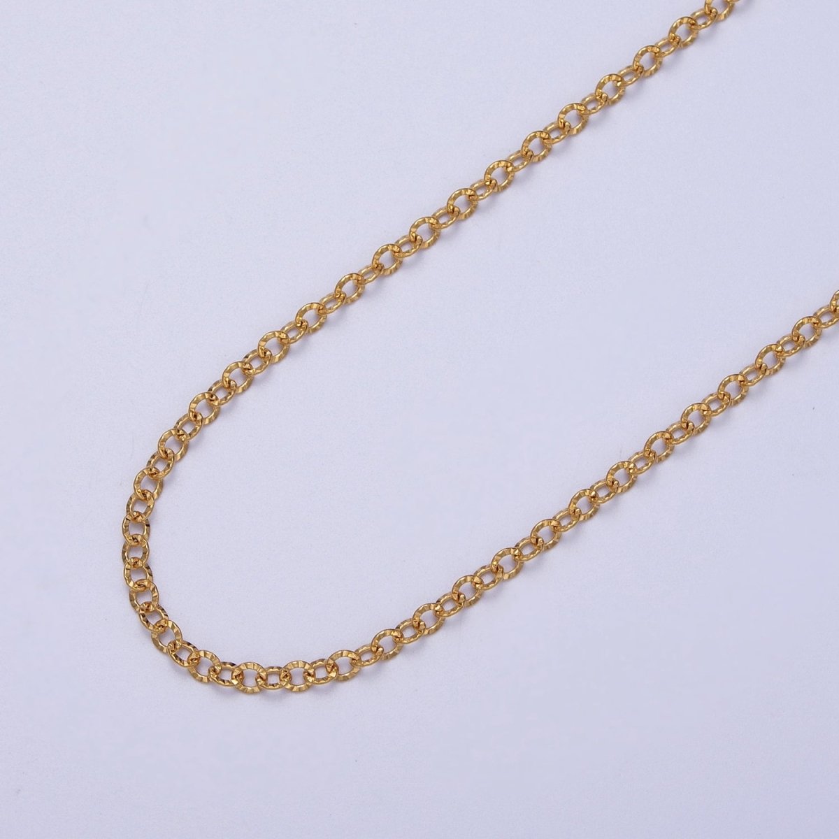 24K Gold Filled 2.2mm Sunburst Rolo Cable Unfinished Textured Chain in Gold & Silver | ROLL-937 ROLL-938 Clearance Pricing - DLUXCA