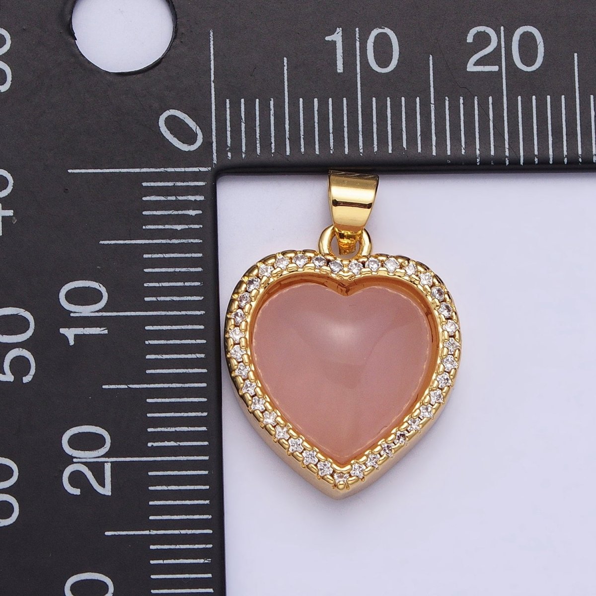 24K Gold Filled 23mm, 25mm, 31mm Heart Rose Quartz Natural Gemstone Micro Paved Pendant | AA279 AA276 AA278 - DLUXCA