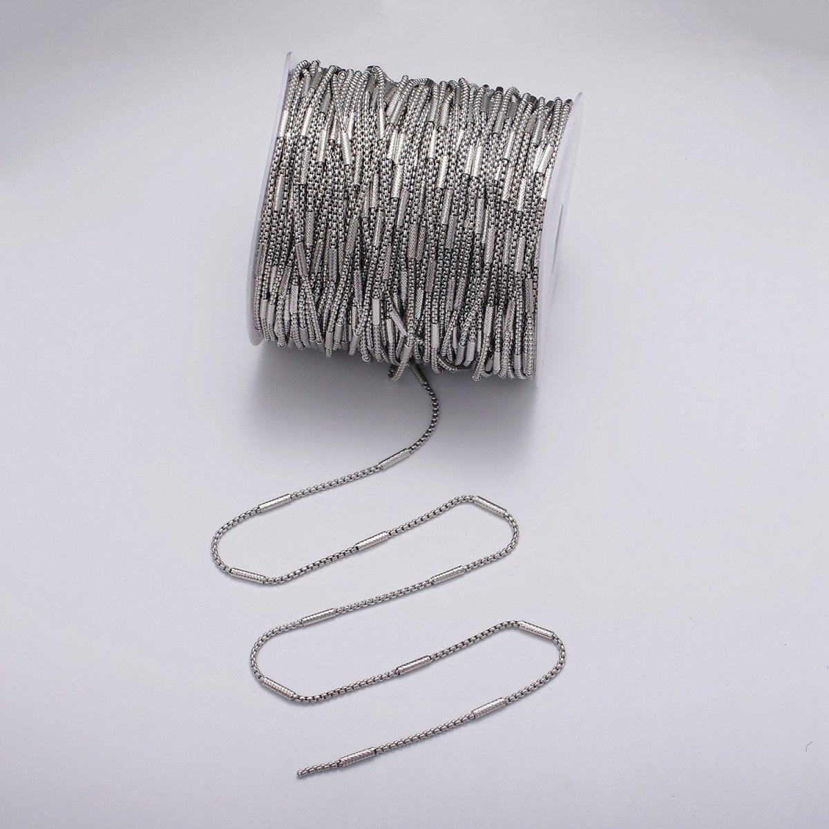 24K Gold Filled 2.5mm, 4mm Box Textured Tube Unique Unfinished Chain by Yard in Gold & Silver | ROLL-1055, -1056, ROLL-1102, -1117 Clearance Pricing - DLUXCA