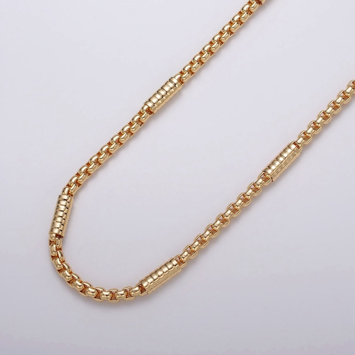 24K Gold Filled 2.5mm, 4mm Box Textured Tube Unique Unfinished Chain by Yard in Gold & Silver | ROLL-1055, -1056, ROLL-1102, -1117 Clearance Pricing - DLUXCA