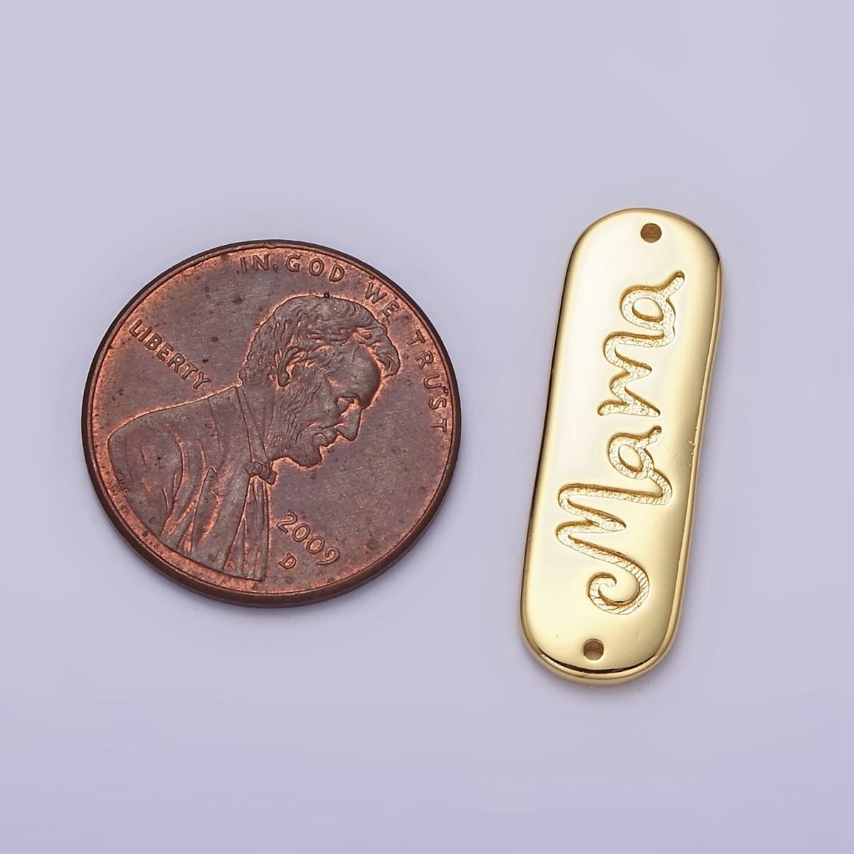 24K Gold Filled 25mm "Mama" Handwritten Script Tag Connector | Y-754 - DLUXCA