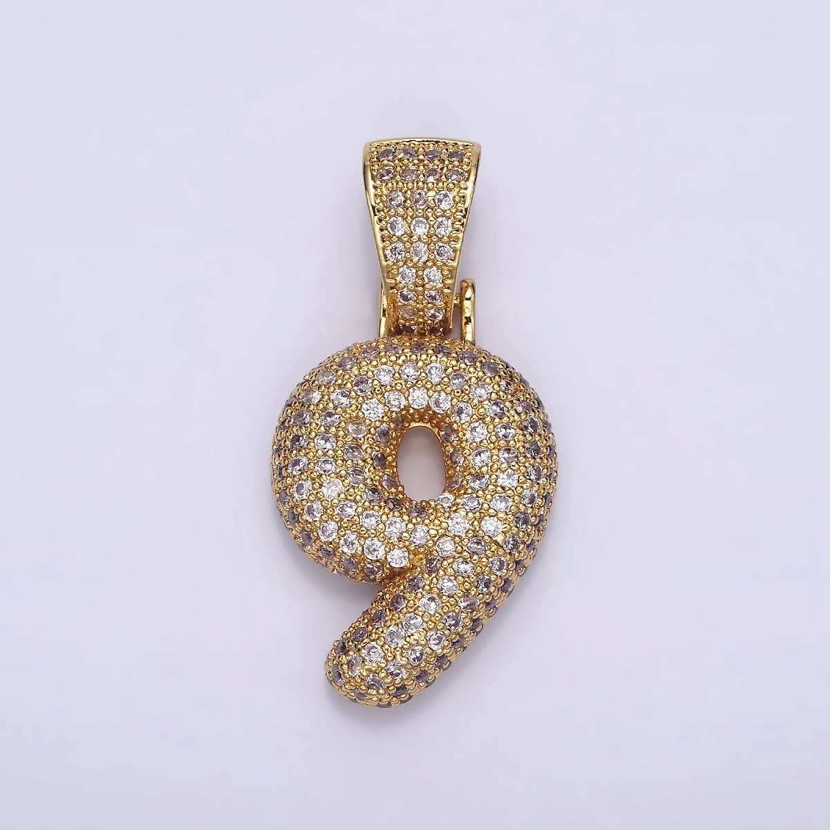 24K Gold Filled 25mm Number 0-9 ballon Clear Micro Paved CZ Pendant | AA695 - AA704 - DLUXCA