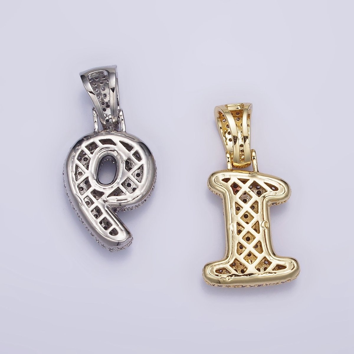 24K Gold Filled 25mm Number 0-9 ballon Clear Micro Paved CZ Pendant | AA695 - AA704 - DLUXCA
