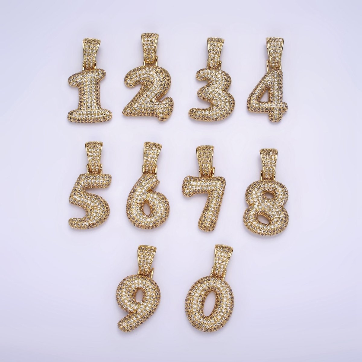 24K Gold Filled 25mm Number 0-9 ballon Clear Micro Paved CZ Pendant | AA695 - AA704 - DLUXCA