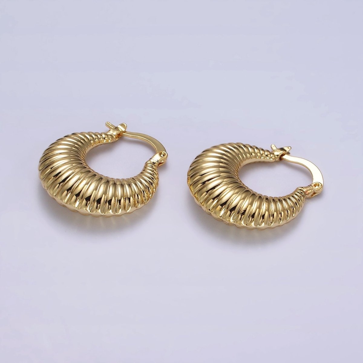 24K Gold Filled 25mm Oblong Chubby Croissant French Lock Latch Hoop Earrings in Gold & Silver | AE-610 AE-611 - DLUXCA