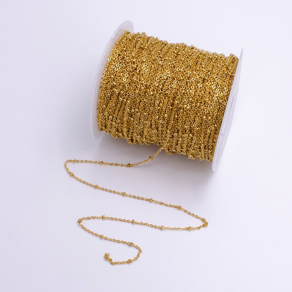 24K Gold Filled 2.5mm Satellite Bead Rolo Unfinished Chain For Jewelry Making | ROLL-1383 - DLUXCA