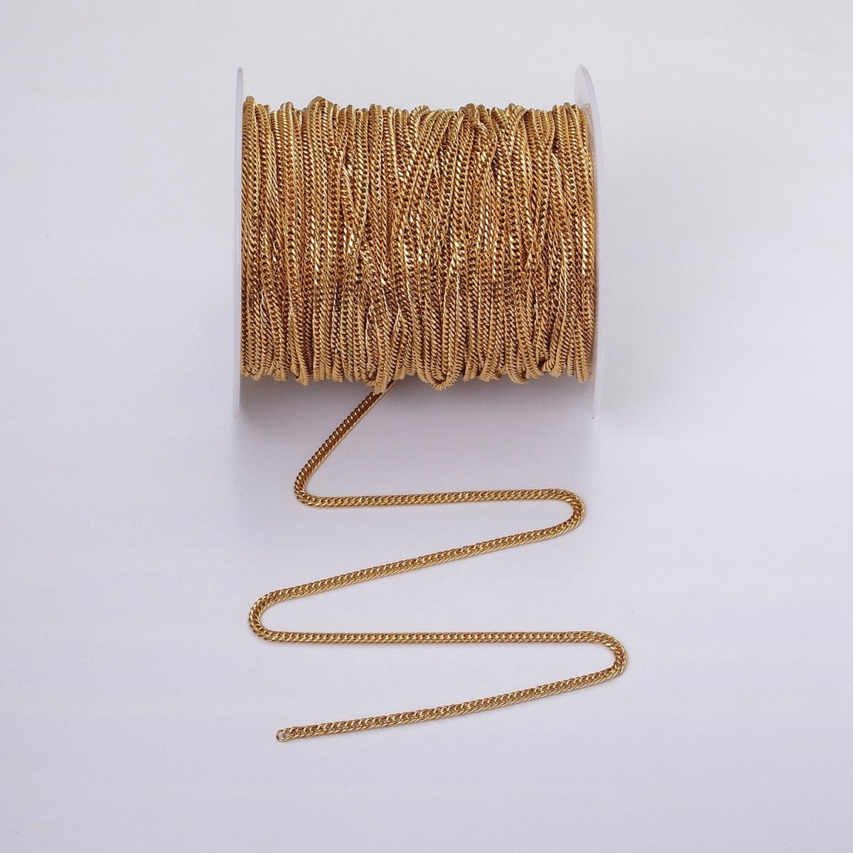 24k Gold Filled 2.6mm Curb Chain Cable Link Unfinished Yard Chain in Gold & Silver | ROLL-1281 ROLL-1282 Clearance Pricing - DLUXCA