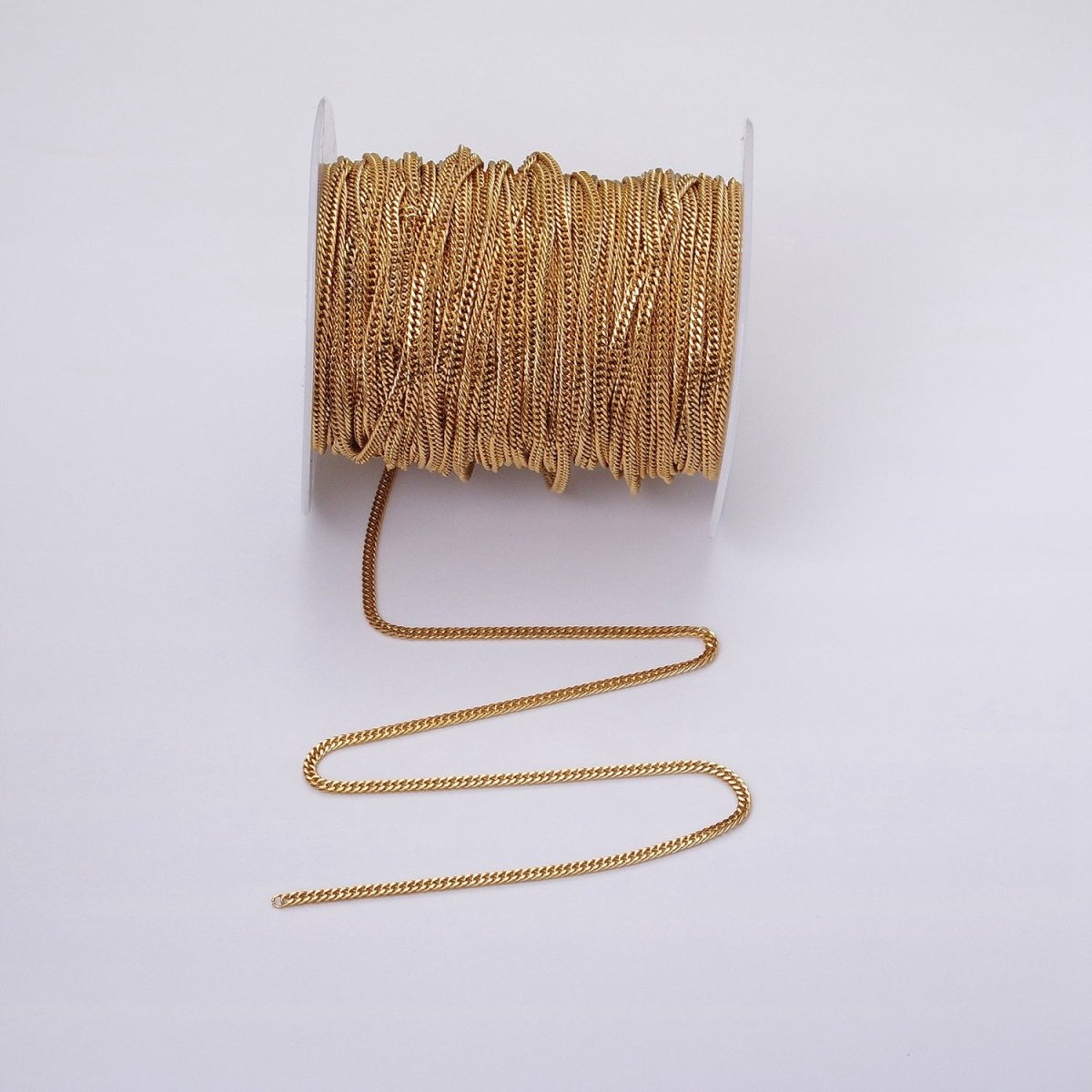 24k Gold Filled 2.7mm Curb Chain Cable Link Unfinished Yard Chain in Gold & Silver | ROLL-1279 ROLL-1280 Clearance Pricing - DLUXCA