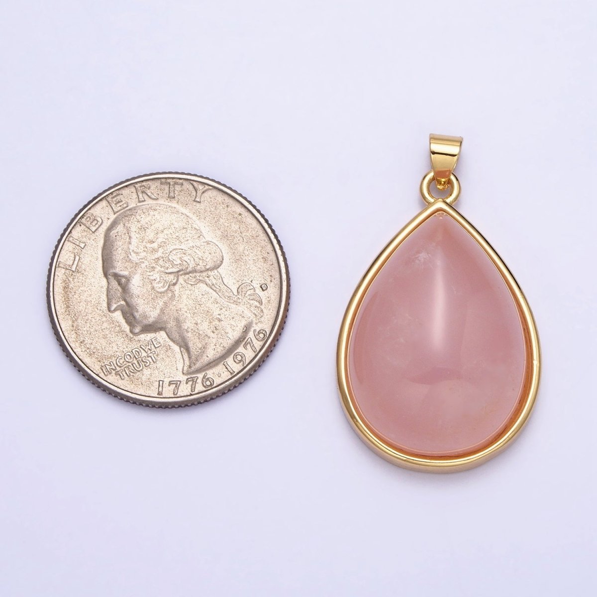 24K Gold Filled 28.5mm, 35mm Rose Quartz Natural Gemstone Teardrop Bezel Pendant | AA328 AA294 - DLUXCA
