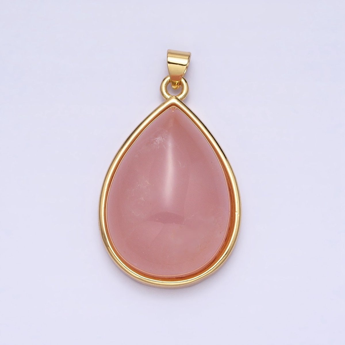 24K Gold Filled 28.5mm, 35mm Rose Quartz Natural Gemstone Teardrop Bezel Pendant | AA328 AA294 - DLUXCA