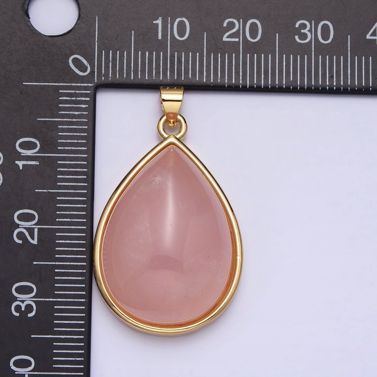 24K Gold Filled 28.5mm, 35mm Rose Quartz Natural Gemstone Teardrop Bezel Pendant | AA328 AA294 - DLUXCA