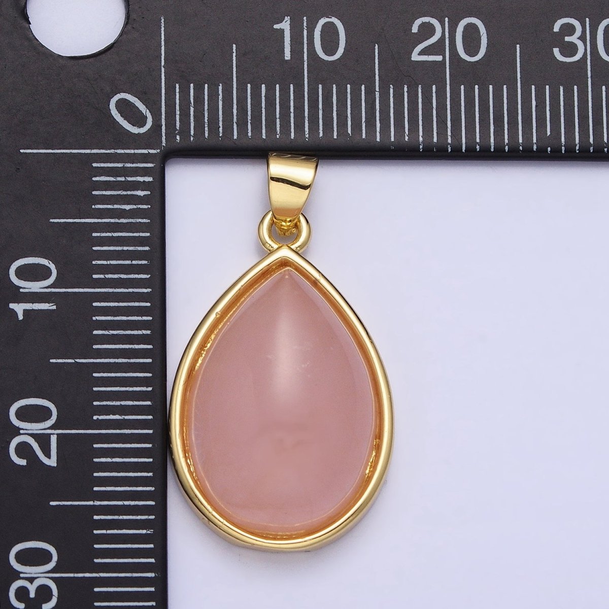 24K Gold Filled 28.5mm, 35mm Rose Quartz Natural Gemstone Teardrop Bezel Pendant | AA328 AA294 - DLUXCA