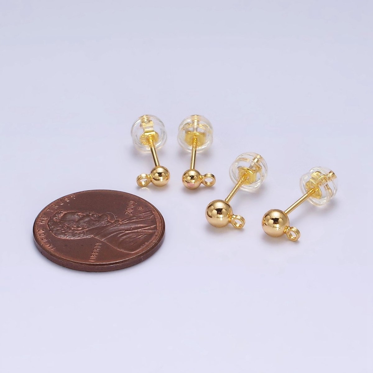 24K Gold Filled 2.8mm, 3.8mm Round Bead Loop Stud Earrings Jewelry Supply | Z457 Z458 - DLUXCA