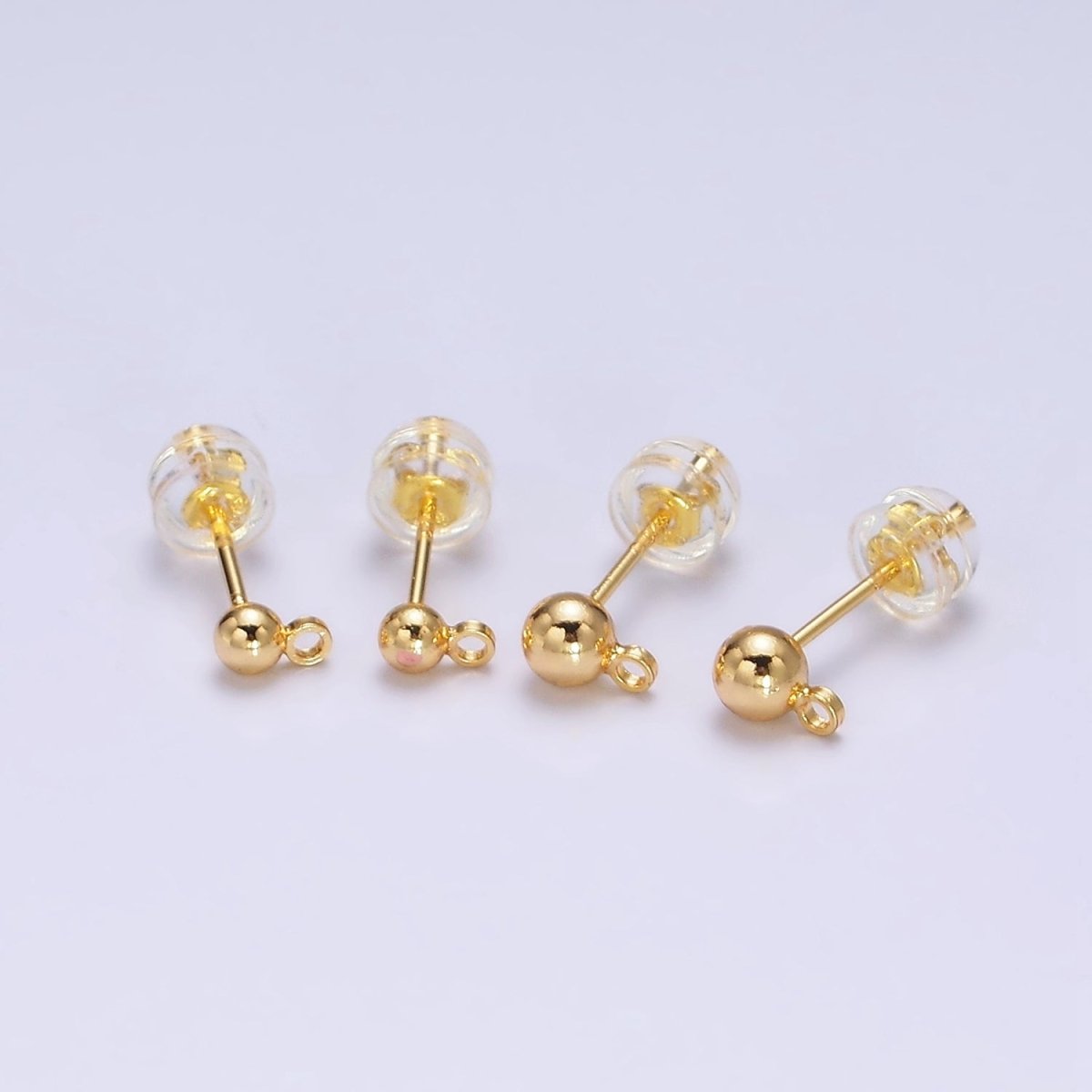 24K Gold Filled 2.8mm, 3.8mm Round Bead Loop Stud Earrings Jewelry Supply | Z457 Z458 - DLUXCA
