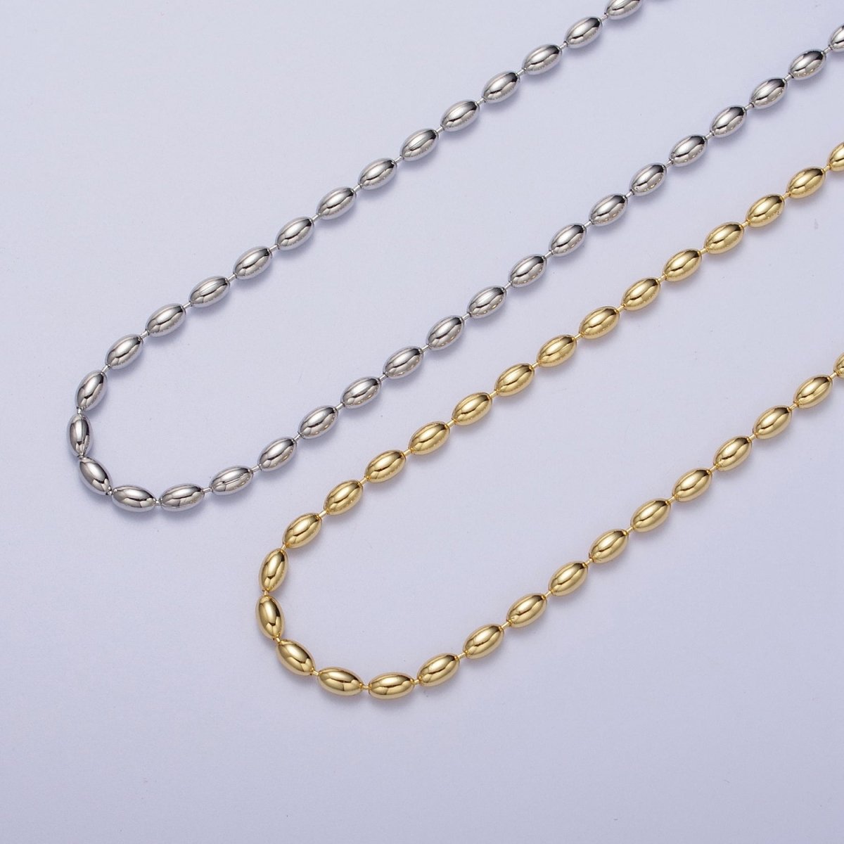 24K Gold Filled 2.8mm Oval Bead 18 Inch Chain Necklace in Gold & Silver | WA-1490 WA-1491 - DLUXCA