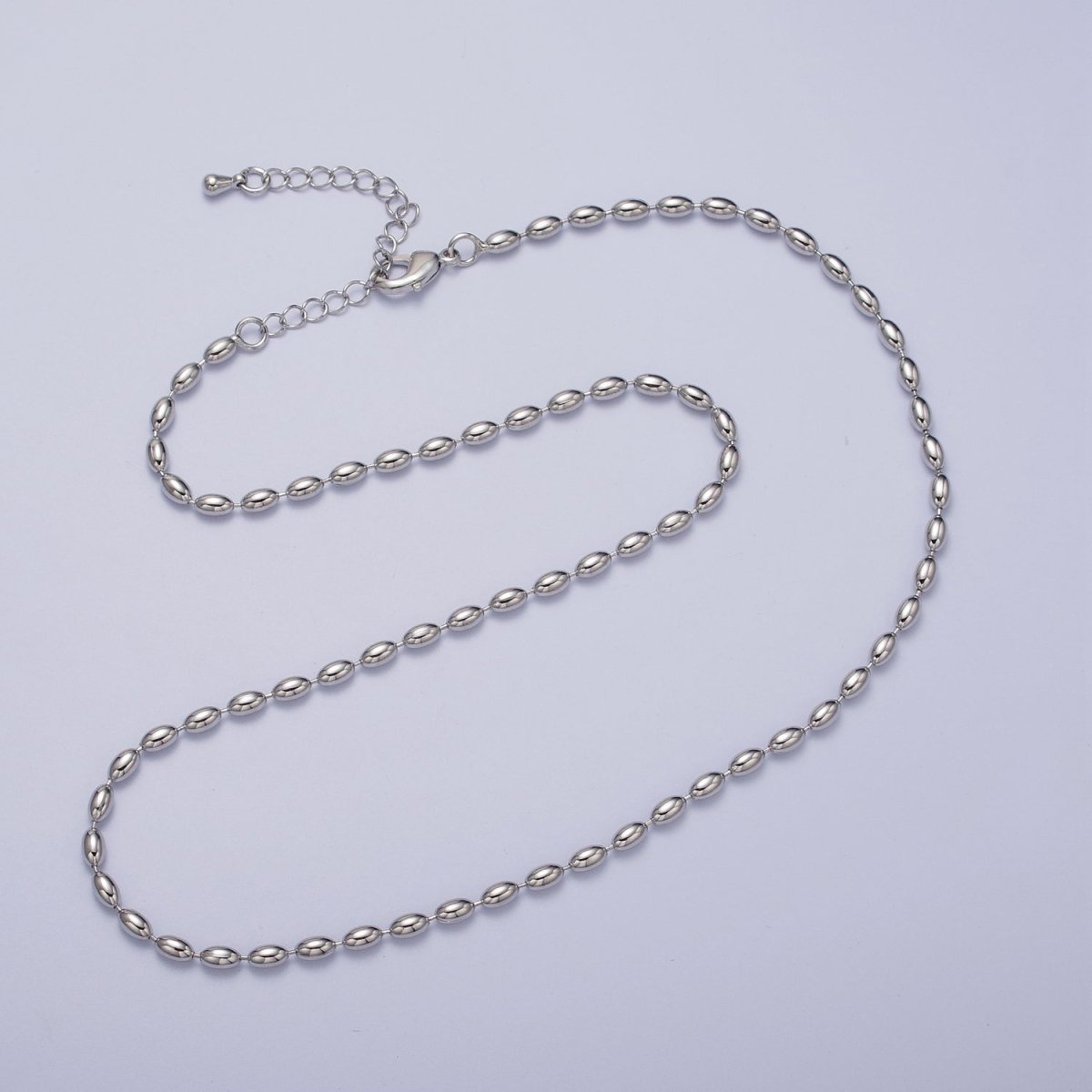 24K Gold Filled 2.8mm Oval Bead 18 Inch Chain Necklace in Gold & Silver | WA-1490 WA-1491 - DLUXCA