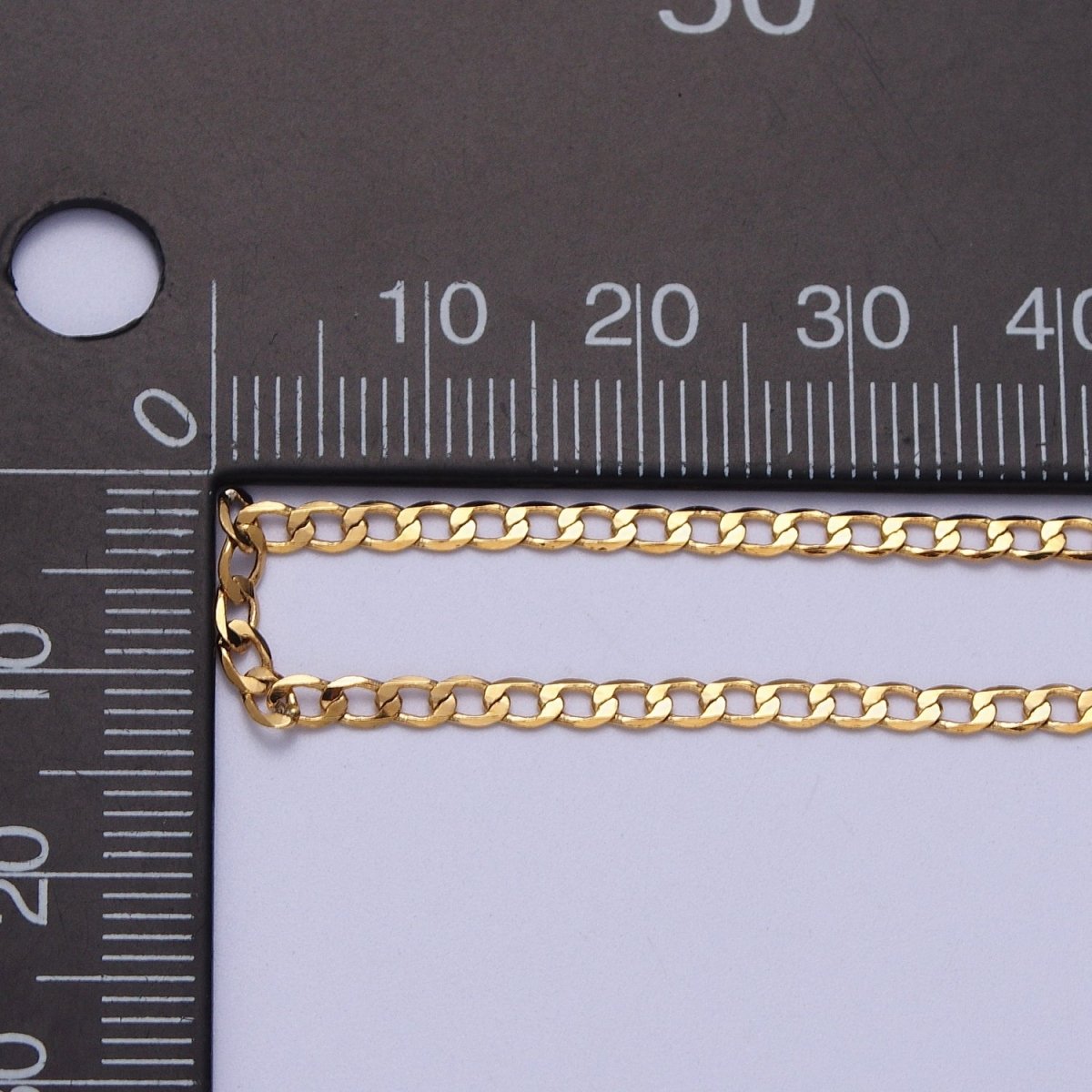 24K Gold Filled 2mm, 2.5mm, 3mm, 3.5mm, 4mm Flat Figaro Curb Chain in Gold & Silver | ROLL-911 ~ ROLL-920 Clearance Pricing - DLUXCA