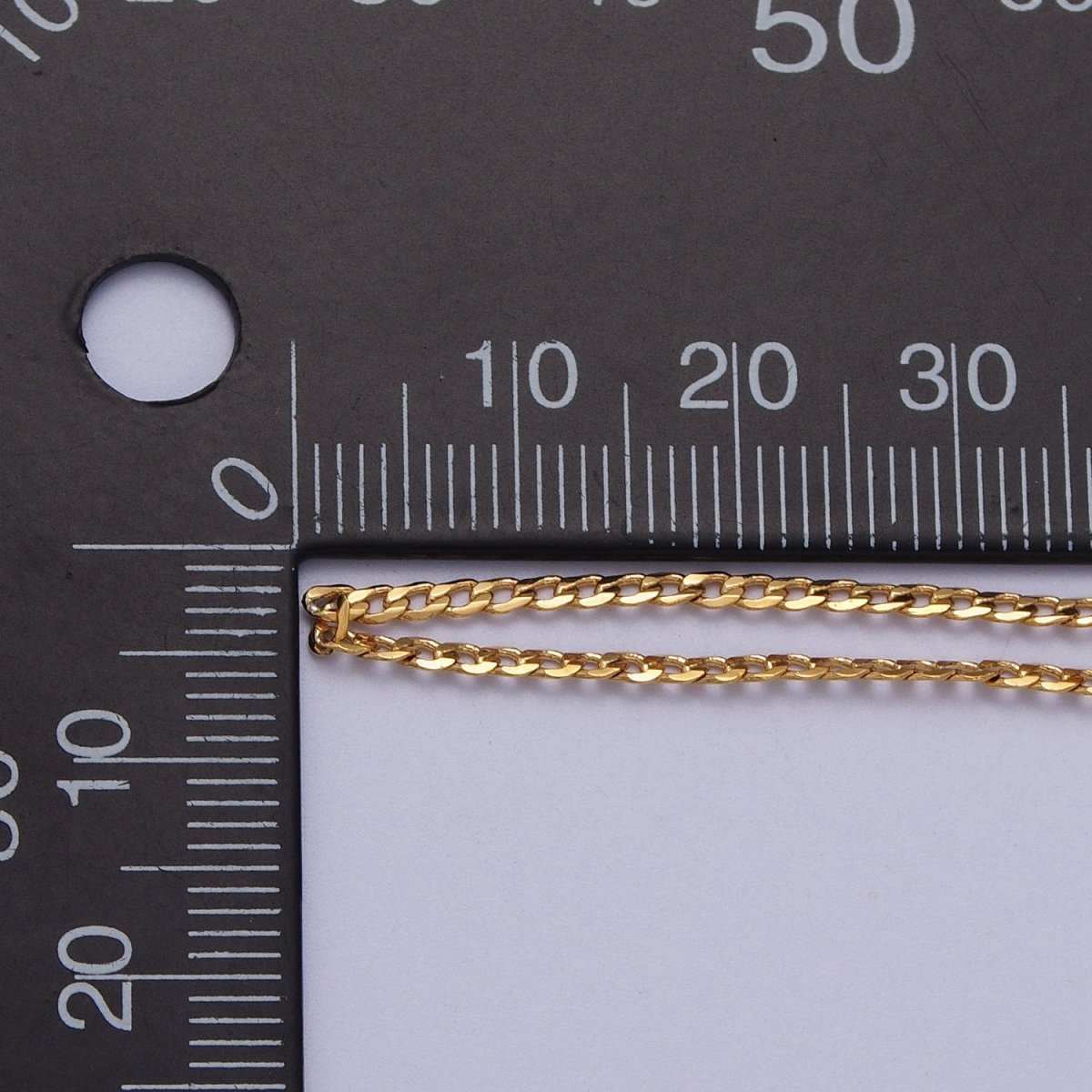 24K Gold Filled 2mm, 2.5mm, 3mm, 3.5mm, 4mm Flat Figaro Curb Chain in Gold & Silver | ROLL-911 ~ ROLL-920 Clearance Pricing - DLUXCA