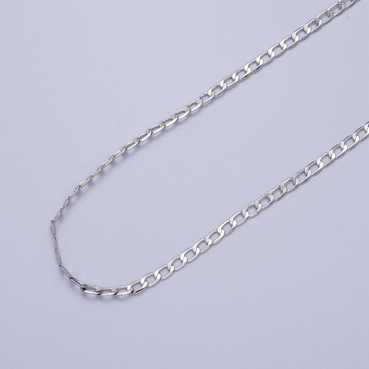 24K Gold Filled 2mm, 2.5mm, 3mm, 3.5mm, 4mm Flat Figaro Curb Chain in Gold & Silver | ROLL-911 ~ ROLL-920 Clearance Pricing - DLUXCA