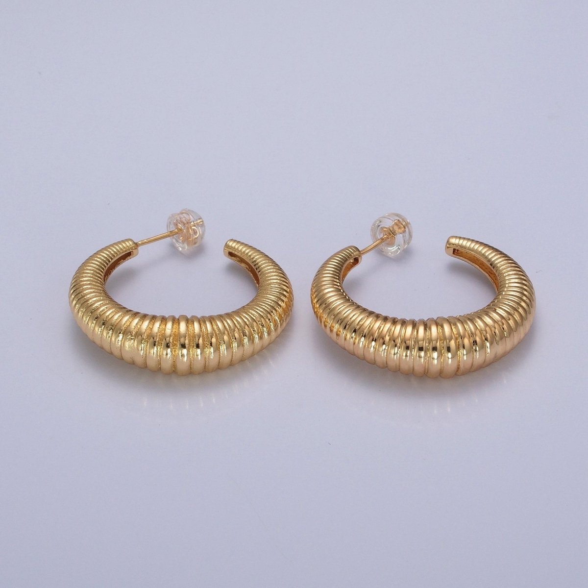 24K Gold Filled 30mm Croissant C-Shaped Hoop Earrings in Gold & Silver | P300 P301 - DLUXCA